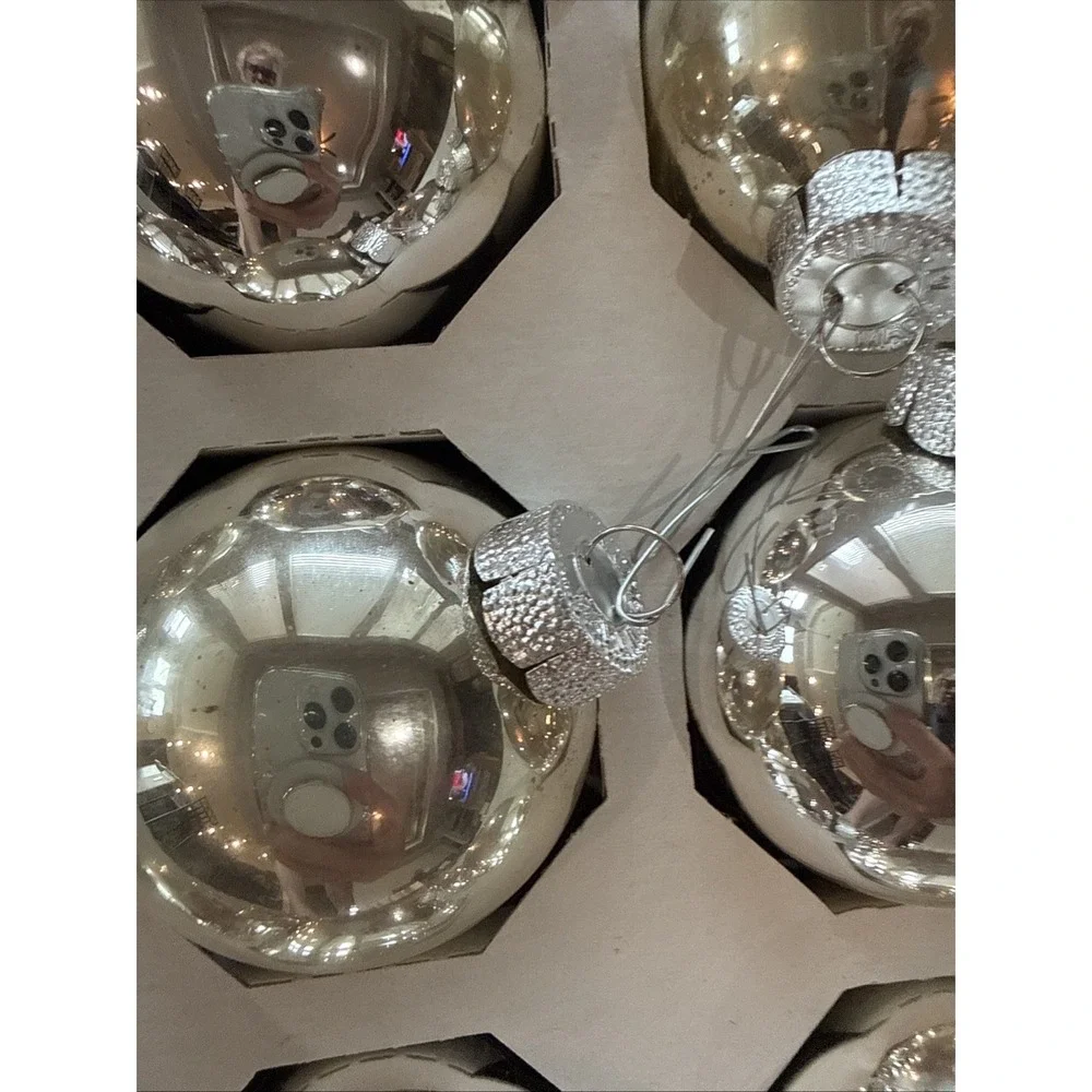 Vintage Glass Christmas Ornaments Set of 15 Silver Ball